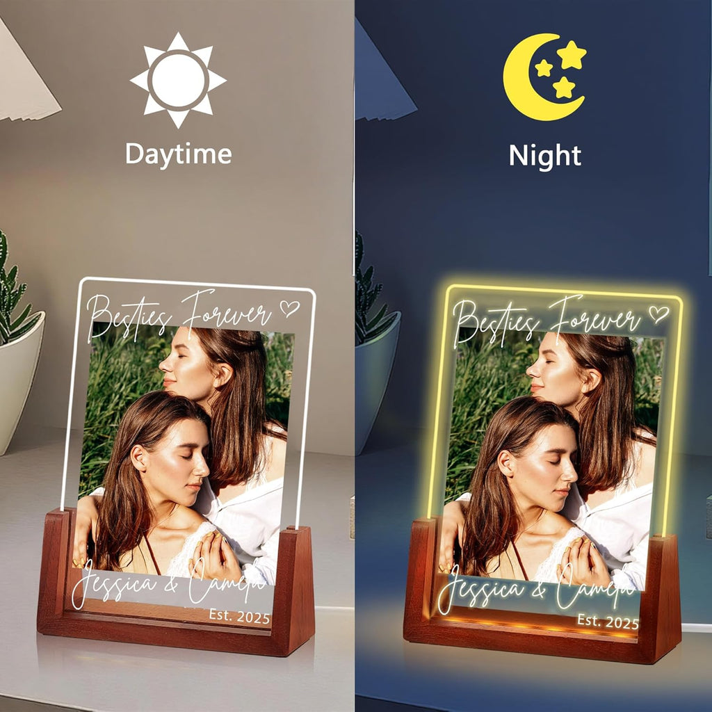 NAZENTI Personalized Bestie Picture Frame with Light, Best Friend Photo Lamp, Custom Photo Gifts, Gift For Besties, BFF Birthday Gift, Friendship Valentine Day Gifts