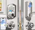 TEEHO TE012W-K WiFi Smart Keyless Entry Door Lock with Handle, Fingerprint Door Knob & Digital Keypad, APP Remote Control, Works with Alexa & Google, Electronic Deadbolt for Front Door, Satin Nickel