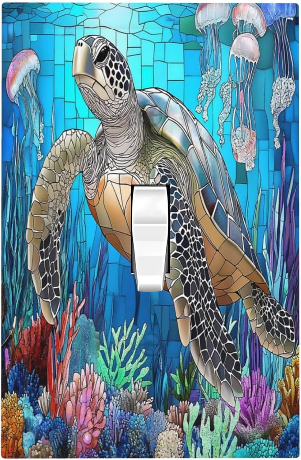 Decorative Light Switch Cover Nautical Sea Turtle Coral Jellyfish 1 Gang Single Toggle Device Electrical Faceplate Switchplates Decorator Outlet Wall Plate For Kids Room Nursery Decor