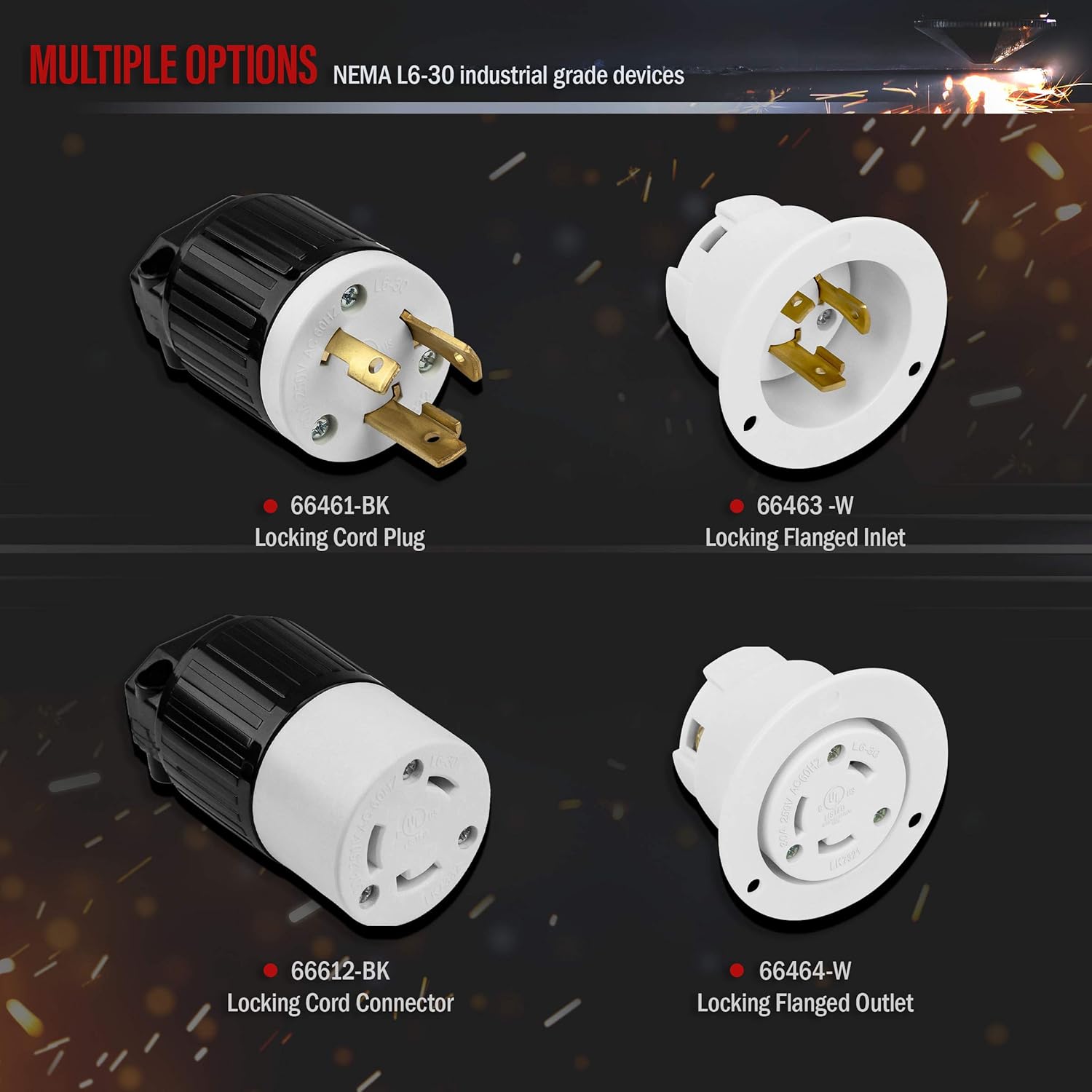 ENERLITES NEMA L6-30P Locking Plug Connector for Generator, Twist Lock Male Plug, 30 Amp, 250 Volt, 2 Pole, 3 Wire Grounding, Industrial Grade Heavy Duty, UL Listed, 66461-BK, Black, 2 Pack