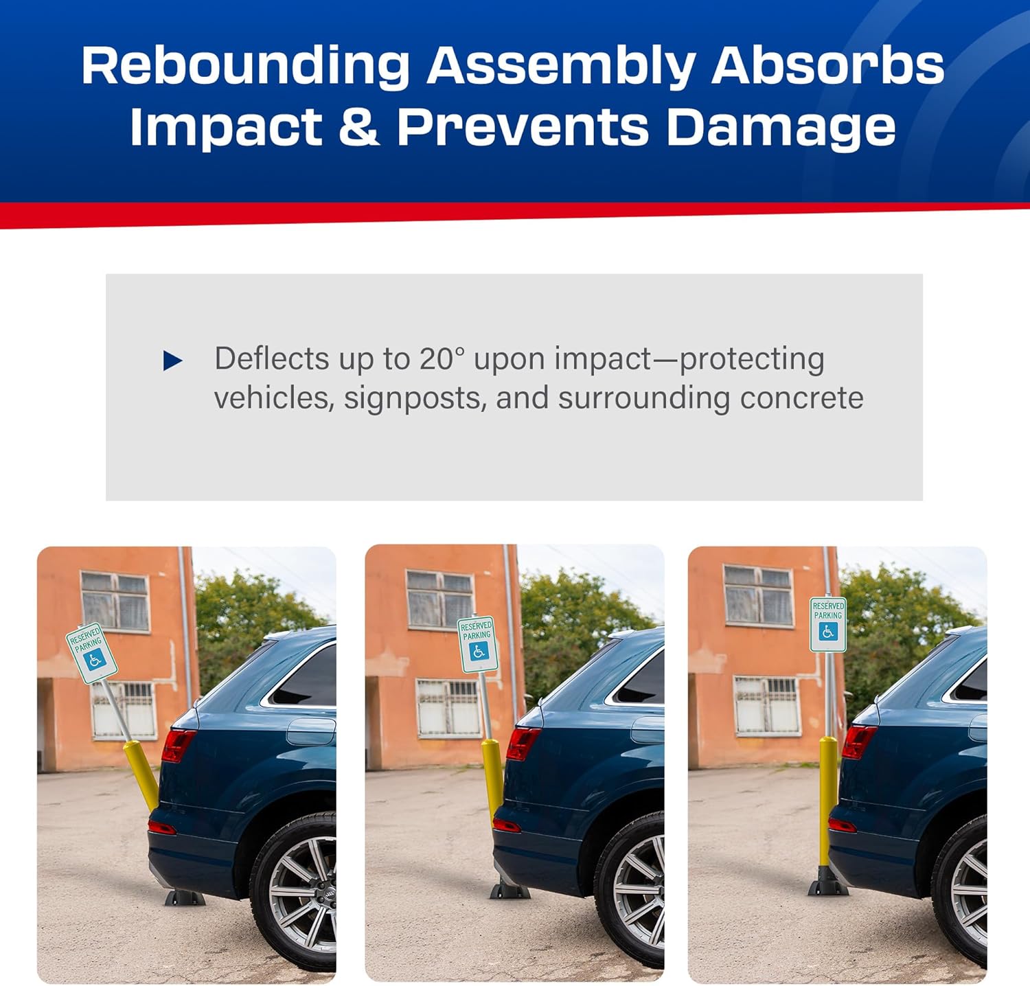 Impact Recovery - SlowStop Rebounding Bollard Sign Post - Handicap Parking Sign - Bollard Post - Made in the USA - 78” Reserved Parking Signage
