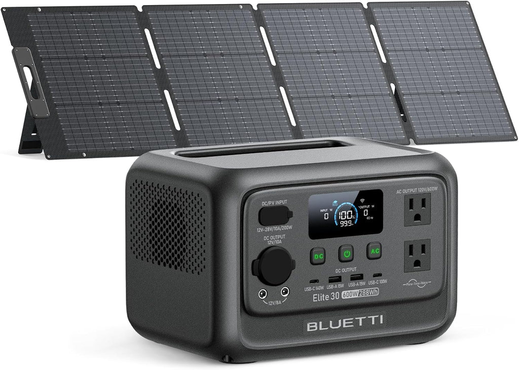 BLUETTI Elite 30 V2 Solar Generator with 200W Solar Panel (Ships Separately), 288Wh Portable Power Station, 600W AC Outlets (1500W Power Lifting), LFP Battery Backup for Camping, Home, Emergency