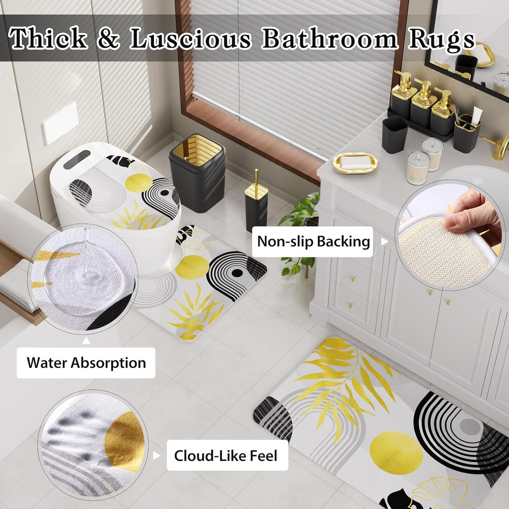 Bathroom Set - Bathroom Sets with Shower Curtain and Rugs, Bathroom Accessory Set, Black Bathroom Accessories Set with Trash Can, Toilet Brush and Soap Dispensers