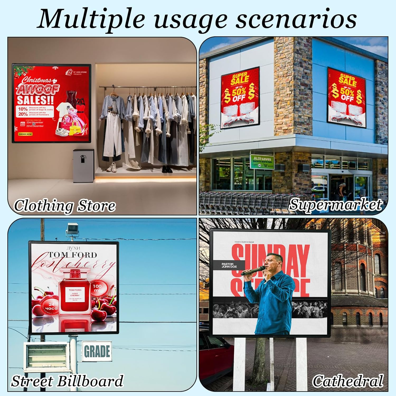 P6 Outdoor Full Color 40'' x 40'' Scrolling LED Display Digital Signage For HD images and HD Video led Sign Electronic Message Board With High Brightness For Store Advertising