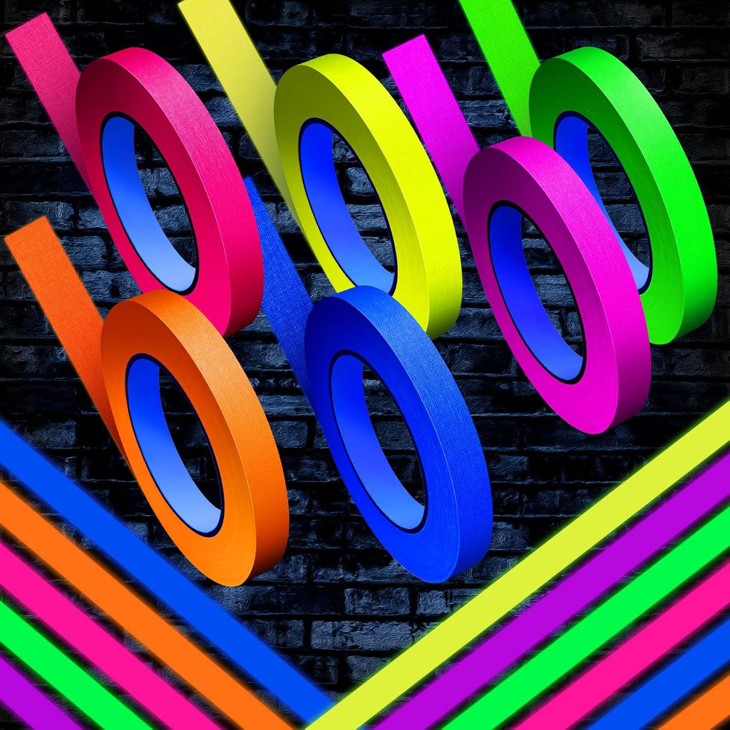 Whaline 6 Colors Neon Gaffer Cloth Tape Fluorescent Rainbow Color UV Blacklight Tapes Neon Duct Reflective Tapes for Party Supplies (0.6 Inch x 120 Ft)