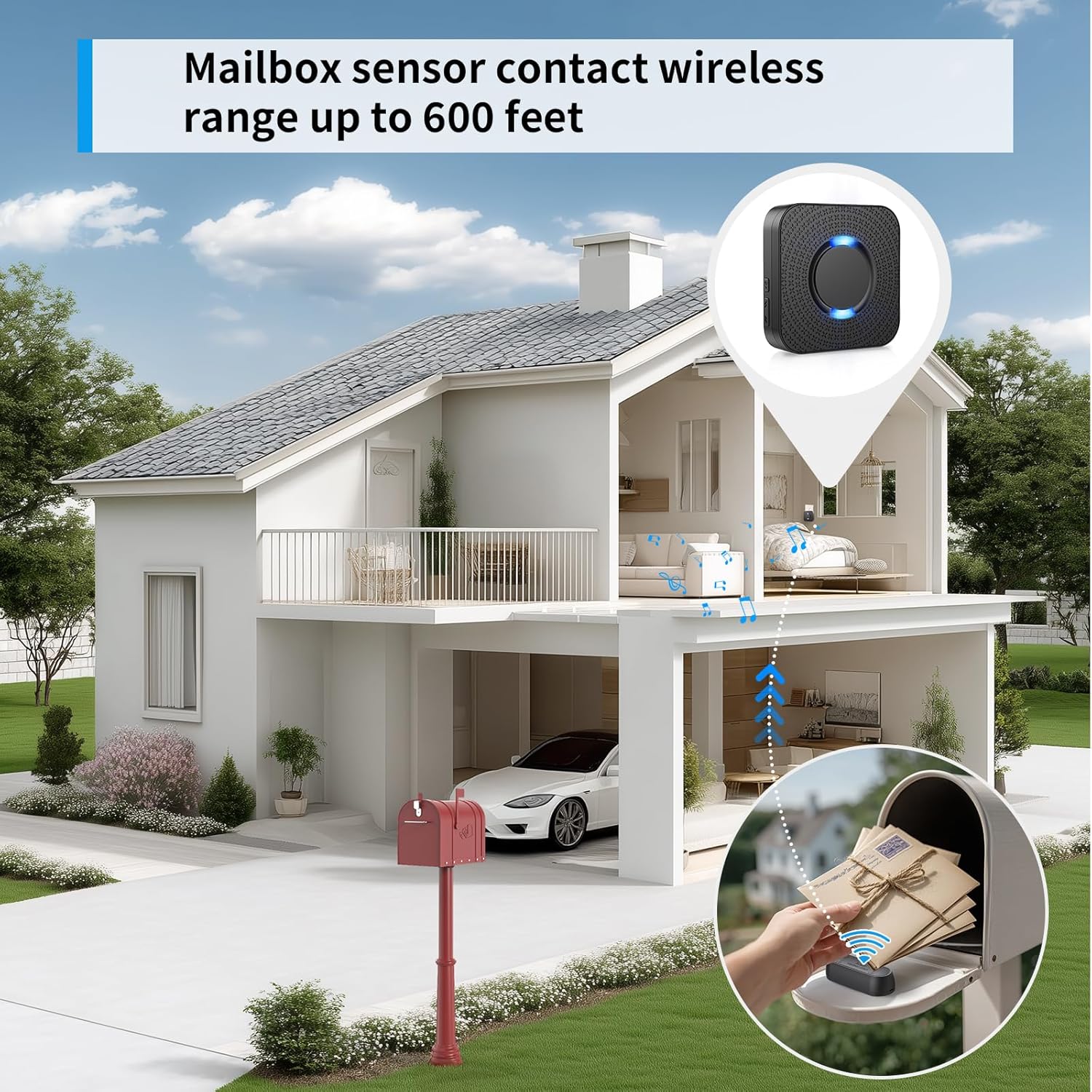 Mailbox Alarm Mail Chime Notification System-Mail Alarm 600 ft Long Range Wireless Mailbox Alert With LED Light Flashing and Sound Reminders
