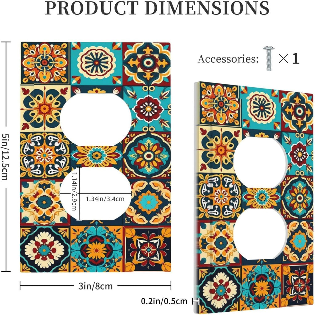 Mexican Talavera Ceramic Tile Moroccan Boho Outlet Covers 1 Gang Duplex Light Switch Cover Decorative Switch Plates Electrical Receptacle Faceplate Wall Plate for Bathroom Kitchen Decor