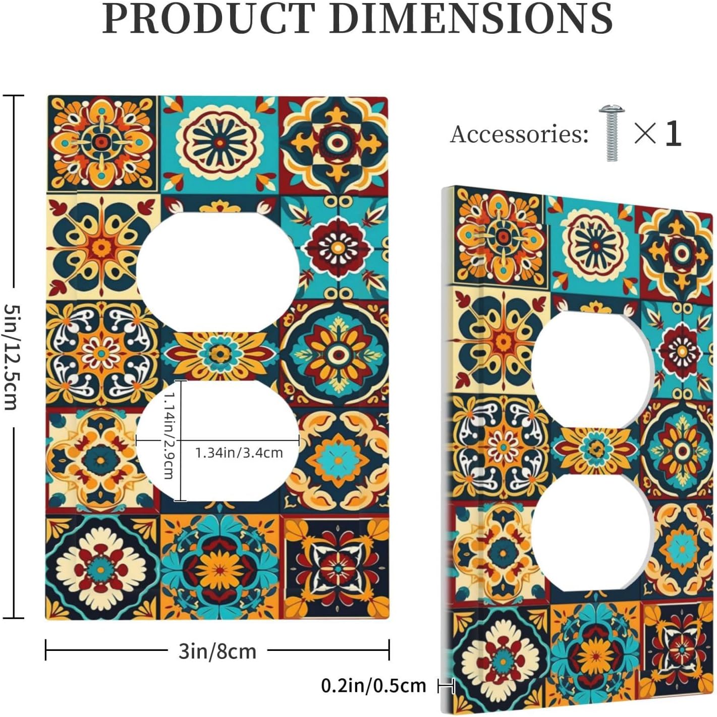 Mexican Talavera Ceramic Tile Moroccan Boho Outlet Covers 1 Gang Duplex Light Switch Cover Decorative Switch Plates Electrical Receptacle Faceplate Wall Plate for Bathroom Kitchen Decor