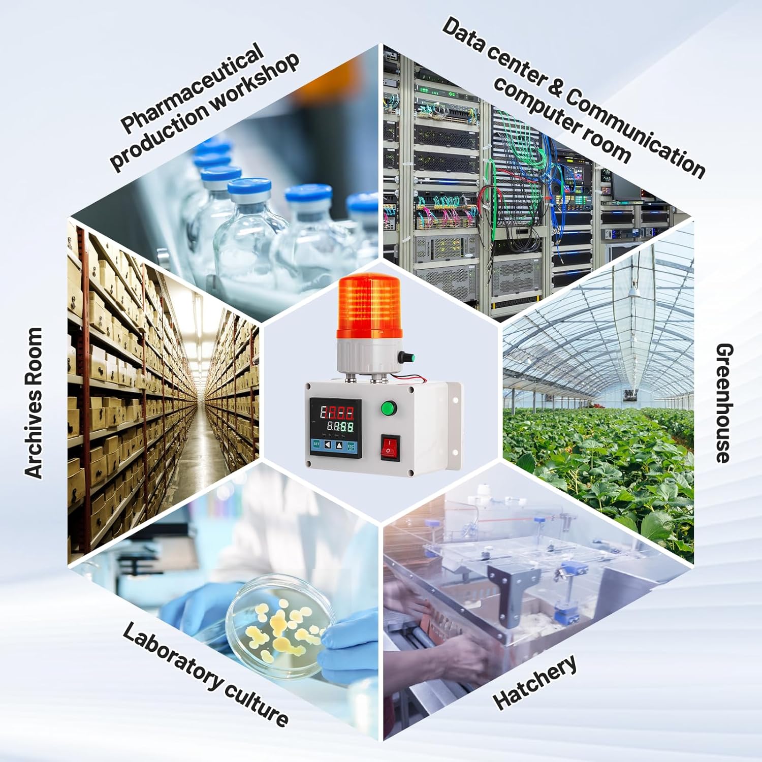 JIAWANSHUN Industrial Temperature Humidity Alarm, -40-185℉&0-100%RH,Thermometer Hygrometer Monitor with Independent Alarm Setting,Sound Light Alert & Calibration for Greenhouse,Lab,Cold Chain&Granary