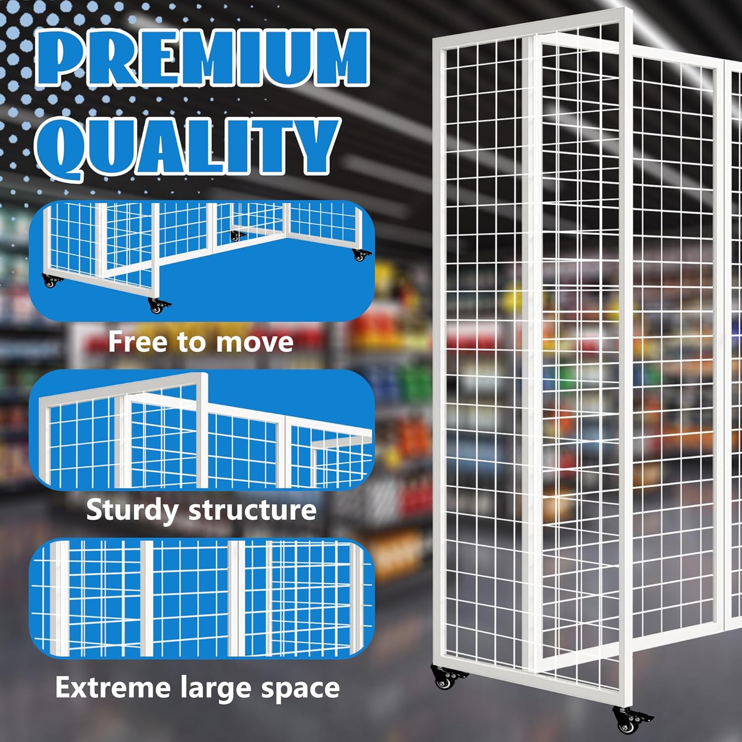 Grid Wall Panels with Wheels, 4 x 5.5Ft Gridwall Panel Display Stand, Sturdy Art Display Panels, Grid Display Stand, White