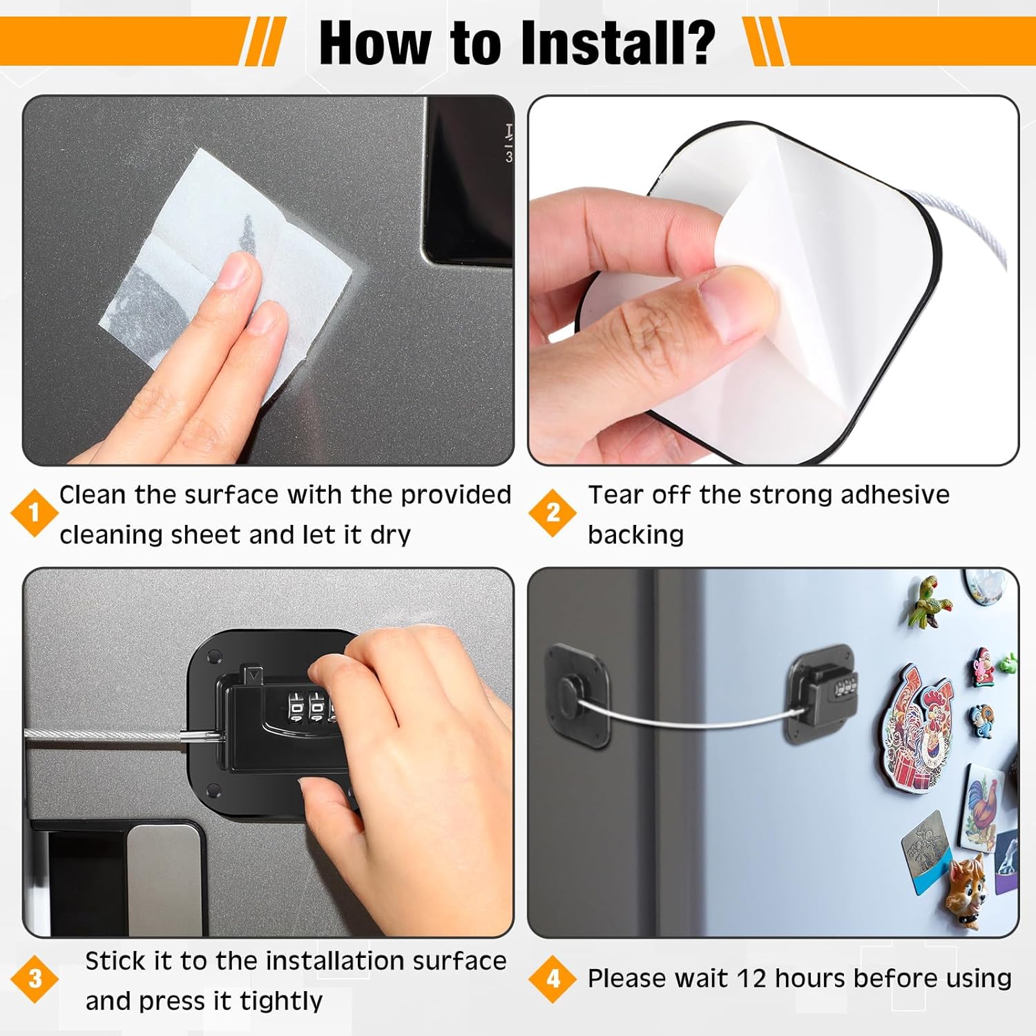 8 Pack Fridge Lock Heavy Duty Locks for Fridge Freezer Lock for Child Safety Cabinet Coded Adhesive Combination Refrigerator for Drawers Cabinet Window Easy Install No Drilling Black(Black)