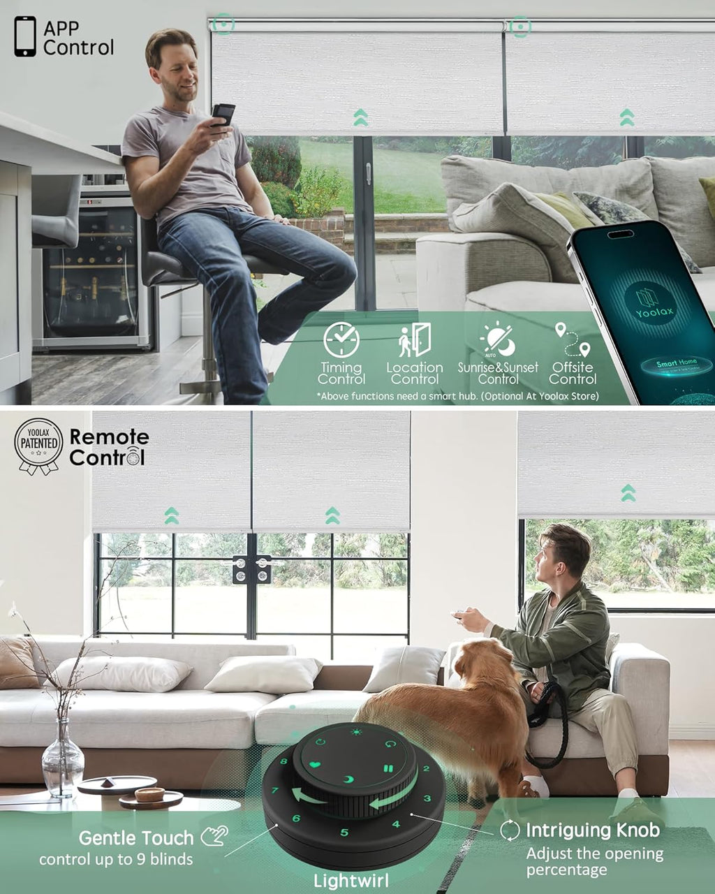 Yoolax Motorized Blinds with Remote, Blackout Smart Blinds for Windows Motorized Roller Shades, Automatic Window Shades Work with Alexa Custom Size (Blackout-Jacquard White)