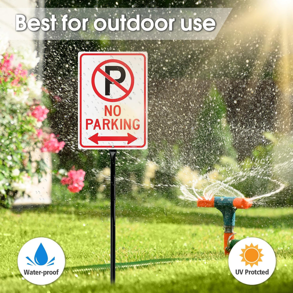 GicnKeuz Large No Parking - 14"x10" No Parking Signs with 36" Heavy Duty Metal Stakes, .040 Aluminum Reflective Signs, Fade Resistant/Waterproof, Including Screws, Easy to Install, Outdoor Use (1 Pack)