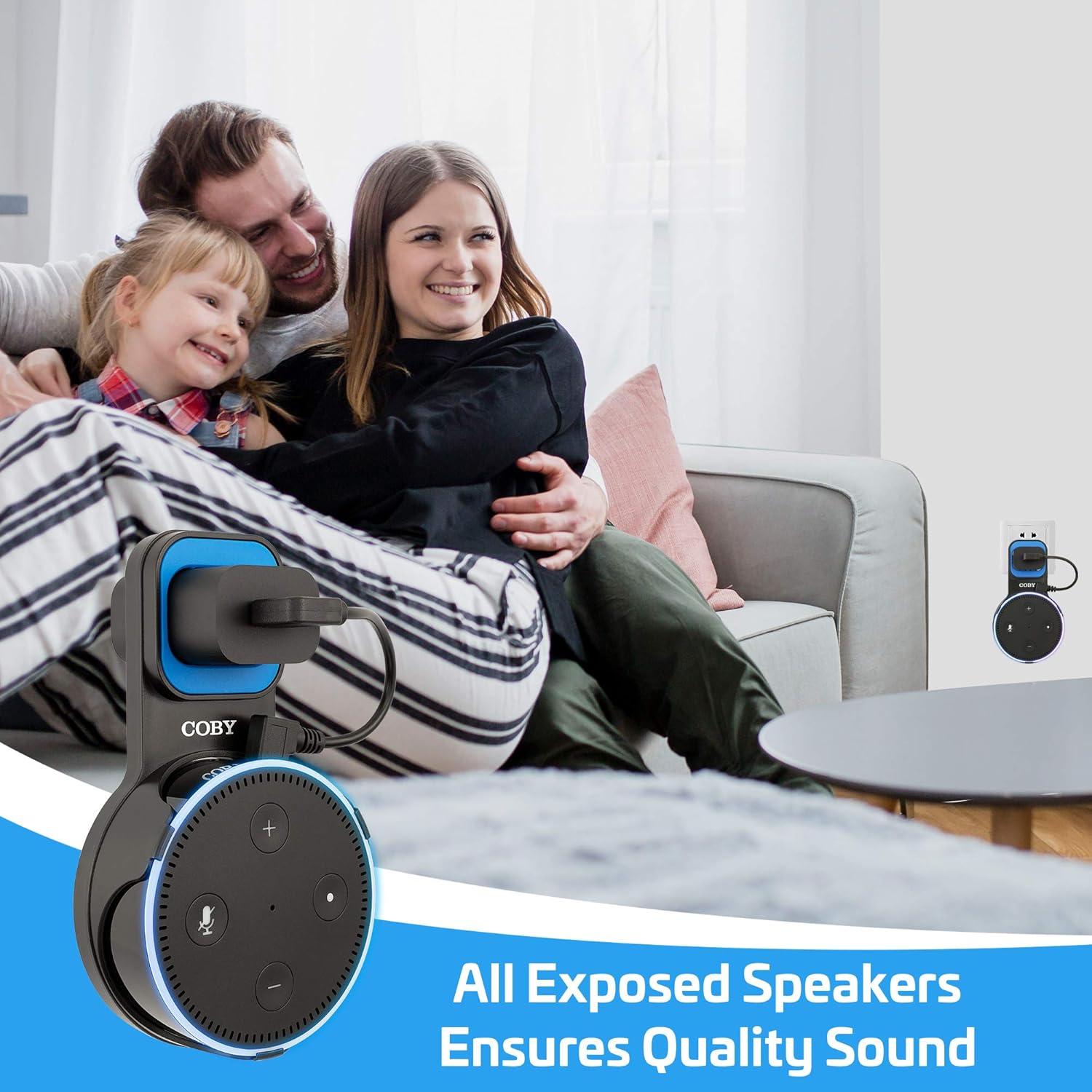 Coby Wall Mount for Echo Dot 2nd Generation, Smart Speaker Holder with Built-in Cable Management, 7.75" USB Charging Cable, Space-Saving Alexa Mount for Kitchen, Bedroom, Office, Bathroom