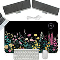 Heated Mouse Pad with 3 Temperature Settings(104°F–122°F),Large 24x14.2 Inch PU Leather Heated Desk Mat,Waterproof Warming Pad for Office,Gaming & Cold Hands Relief,Garden Flowers