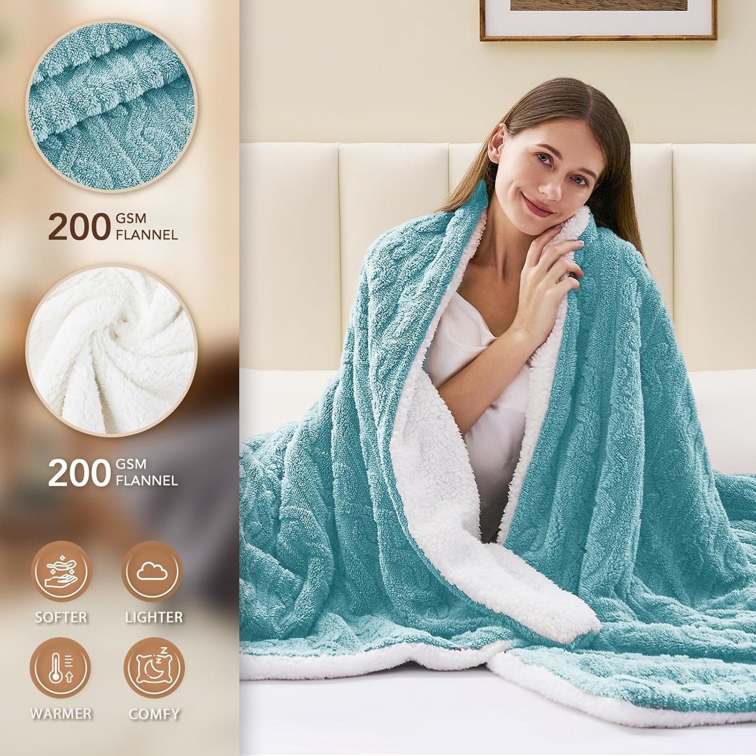 Homemate Electric Heated Blanket Full - 72"x84" Heating Bed Blankets Throw with 10 Heating Levels 8 Hours Auto Off Fast Heating Over-Heated Protection Ultra Soft Warm Flannel ETL Certified