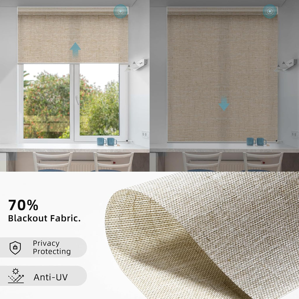 SmartWings Motorized Smart Blinds for Windows in Light Filtering, Electric Remote Roller Shades Compatible with Alexa/Google Home/Homekit, Custom Up to 110”W x 148”H, Linen Translucent Caramel