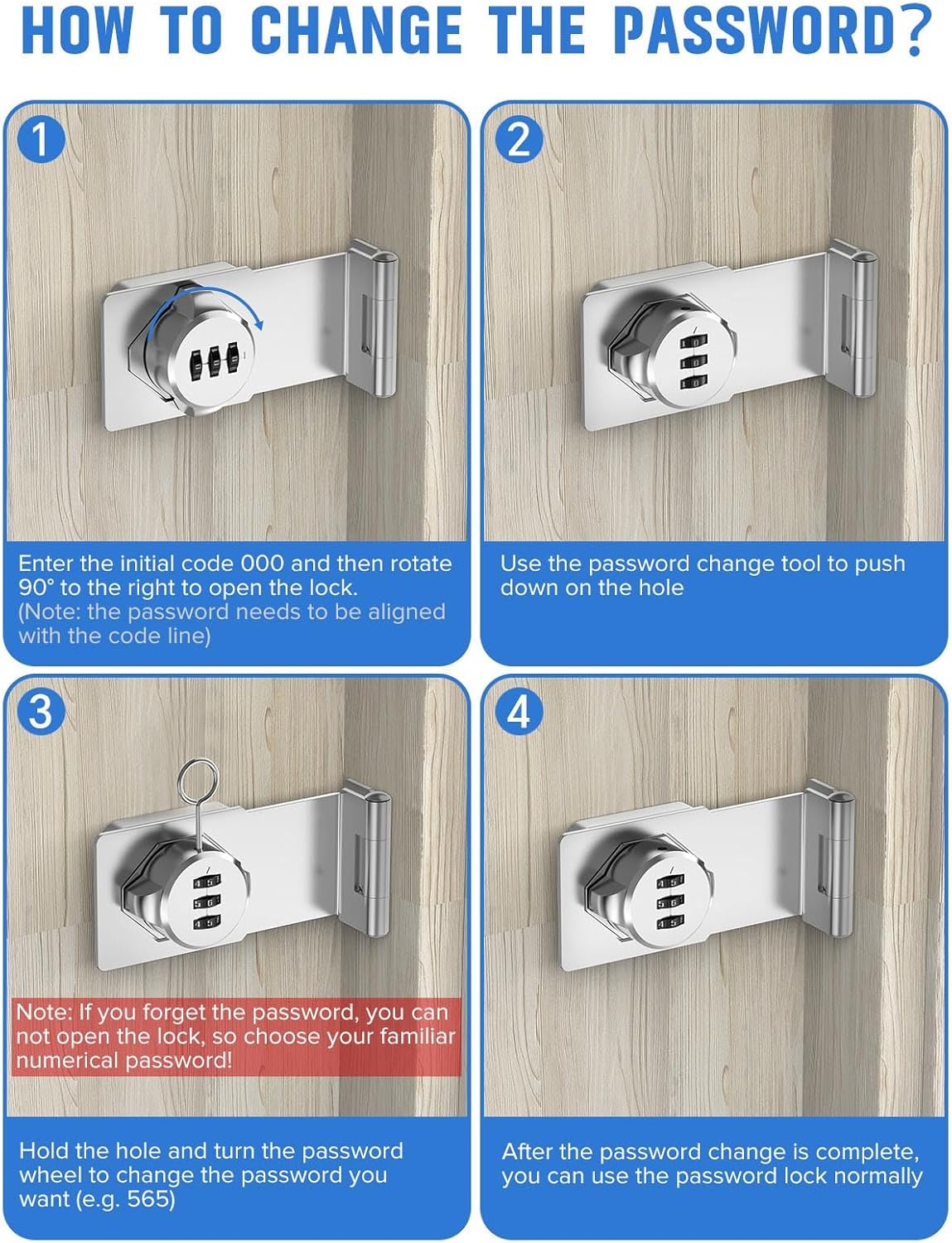 Cabinet Password Hasp Locks, 90 Degree Barn Door Lock, Household Security Combination Latch for Locker, Fence, Bathroom, Outdoor, Garden (Silver-1PC)