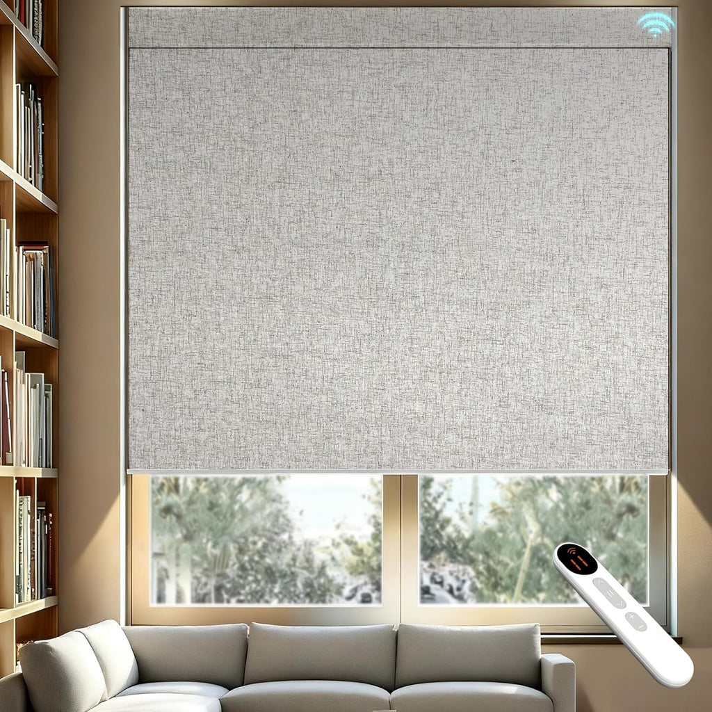 Smart Motorized Blinds – 100% Blackout Roller Shades with Remote, Alexa/Google Home/Siri Control, Matter Compatible, Wireless Rechargeable Battery, Custom Sizes for Windows & Sliding Doors