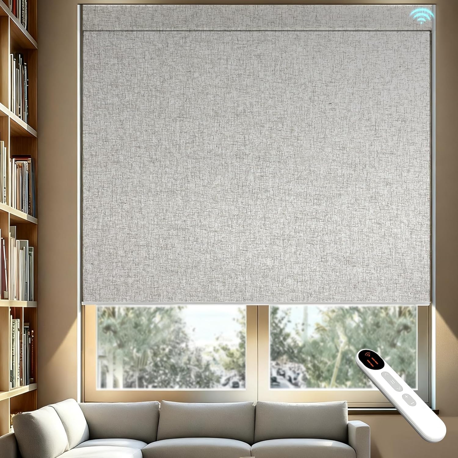 Smart Motorized Blinds – 100% Blackout Roller Shades with Remote, Alexa/Google Home/Siri Control, Matter Compatible, Wireless Rechargeable Battery, Custom Sizes for Windows & Sliding Doors
