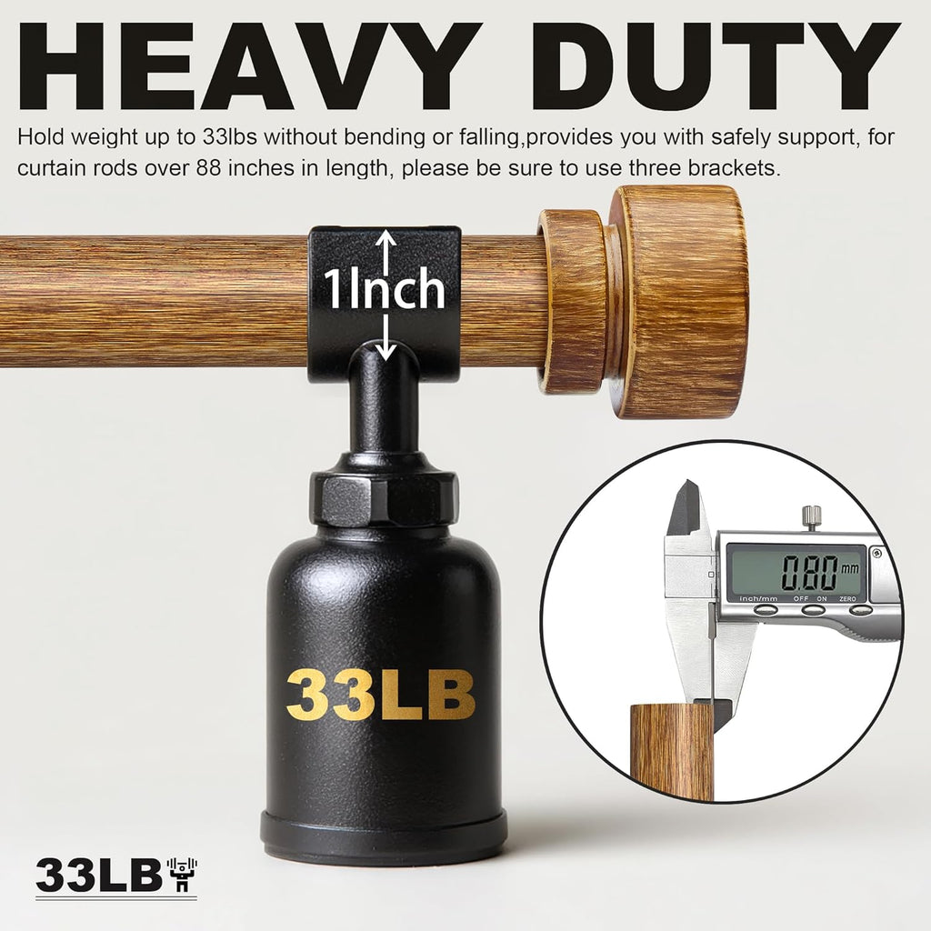 Wood Curtain Rods for Windows 72 to 144 Inches 1" Diameter Boho Decorative Heavy Duty Long Window Curtain Rod Adjustable with Solid Imitation Wood Grain Finials for Living Room Bedroom Kitchen