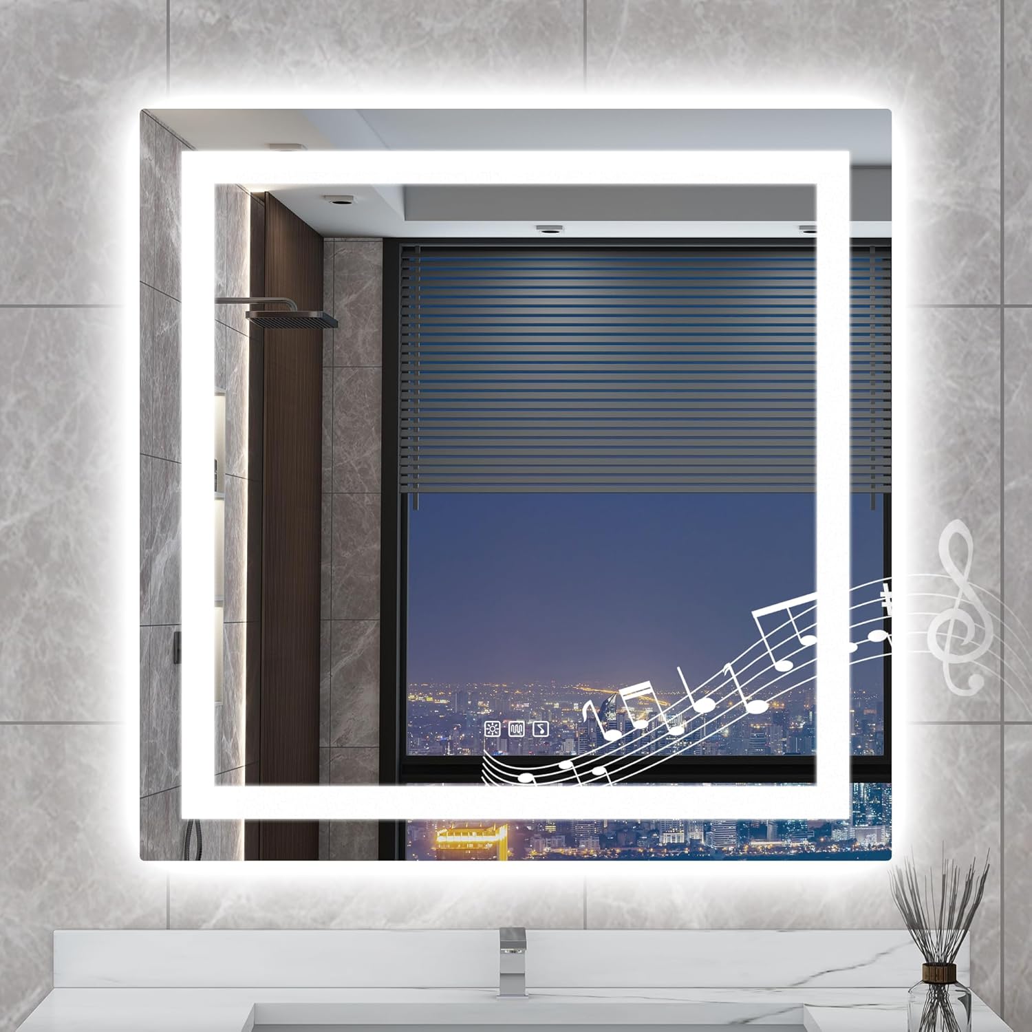STARLEAD Led-Bathroom-Mirror-with-Lights, 36"x36" Wall-Mounted with 3 Colors Dimmable Light, Bluetooth Speaker, Anti-Fog, Memory, Tempered Glass, Front & Backlit (Horizontal/Vertical)