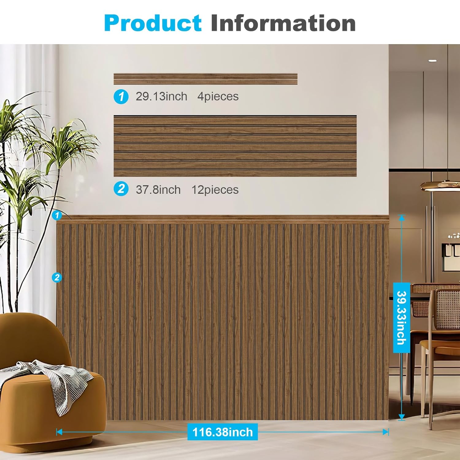 Art3d Wainscoting Wall Panel Kit, 37.8" Tall Beadboard Panels for Walls, Polystyrene Board and Batten Wall Panel Kit, Easy DIY Decorative Trim for Living Room, Kitchen, Bedroom – Covers 31 Sq.Ft