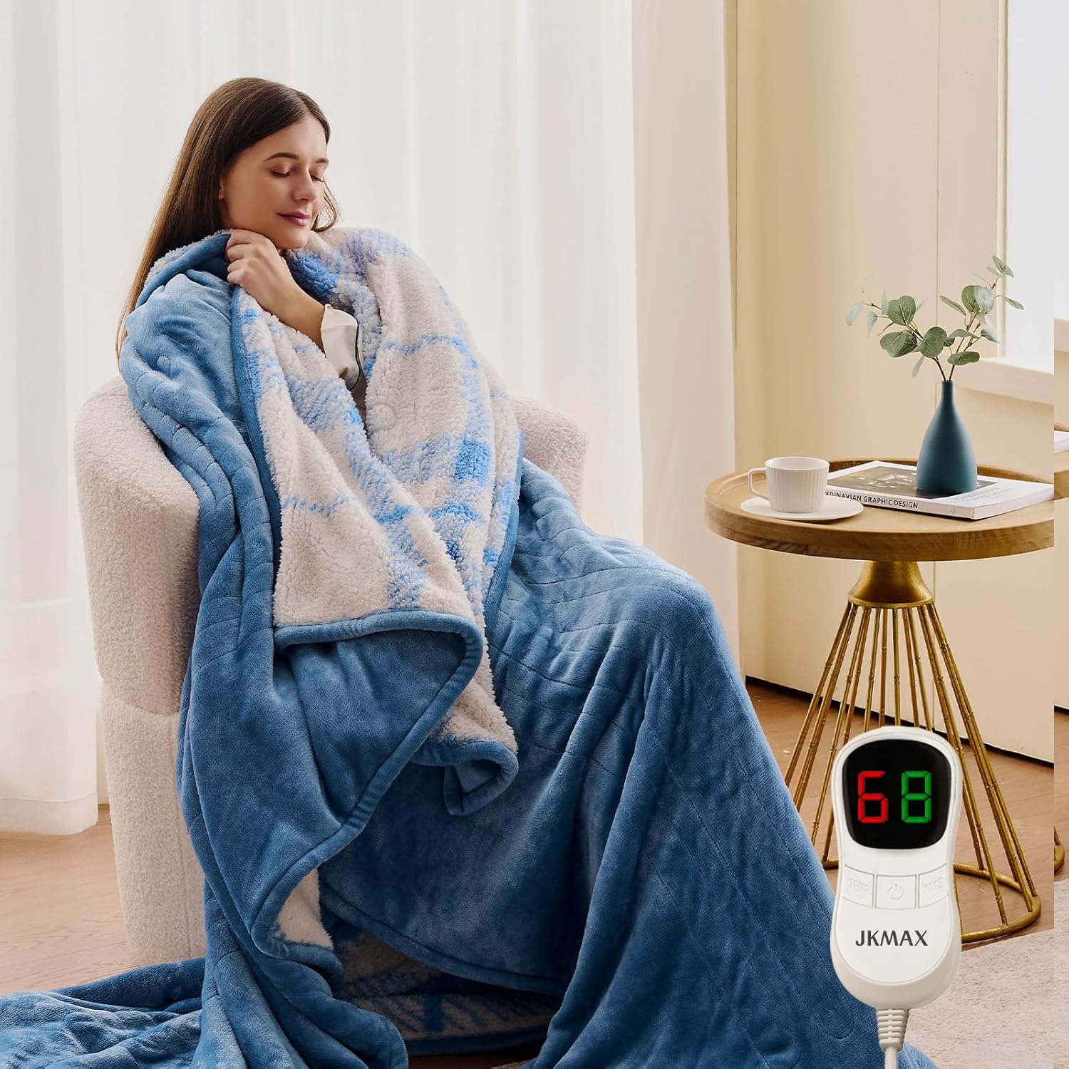 Heated Electric Blanket Throw Size - 50"x60" Flannel Heating Blanket with 10 Heating Levels & 5 Time Settings Over-Heat Protection, Winter Warmer for Adults with ETL Certification（Light Blue）