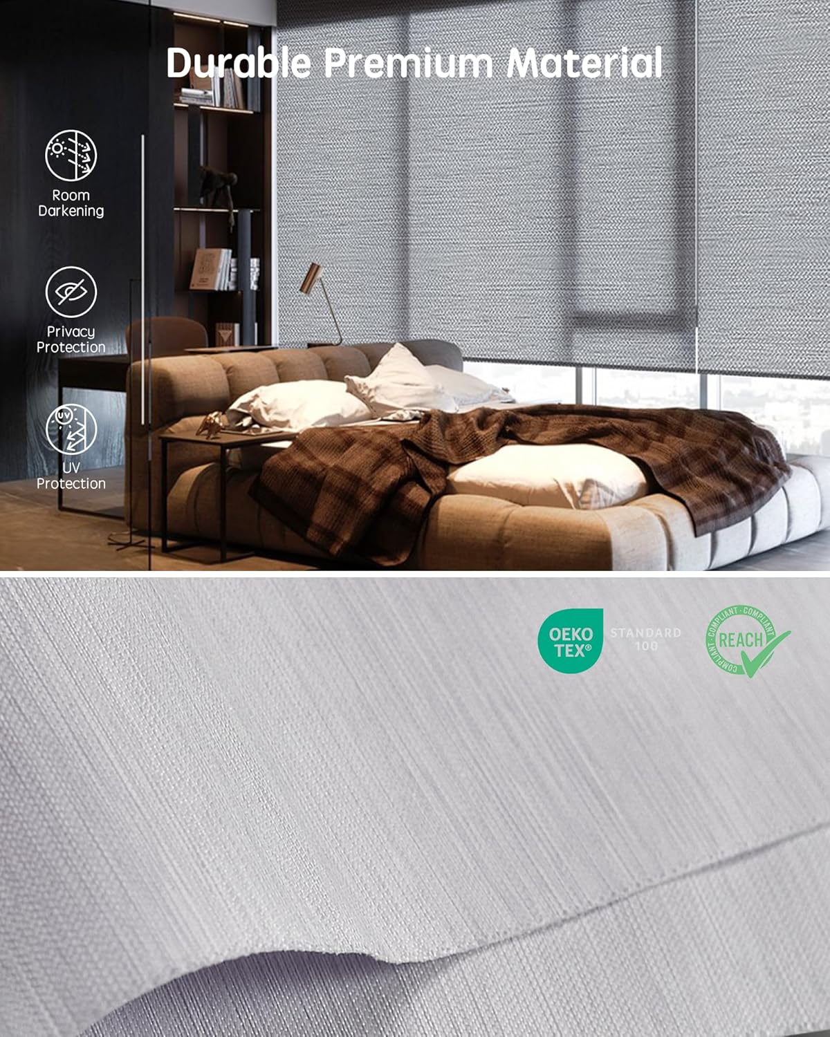 Yoolax Motorized Blinds with Remote, Smart Blinds for Windows Motorized Roller Shades, Automatic Window Shades Compatible with Alexa Custom Size (Room Darkening-Shinny Gray)