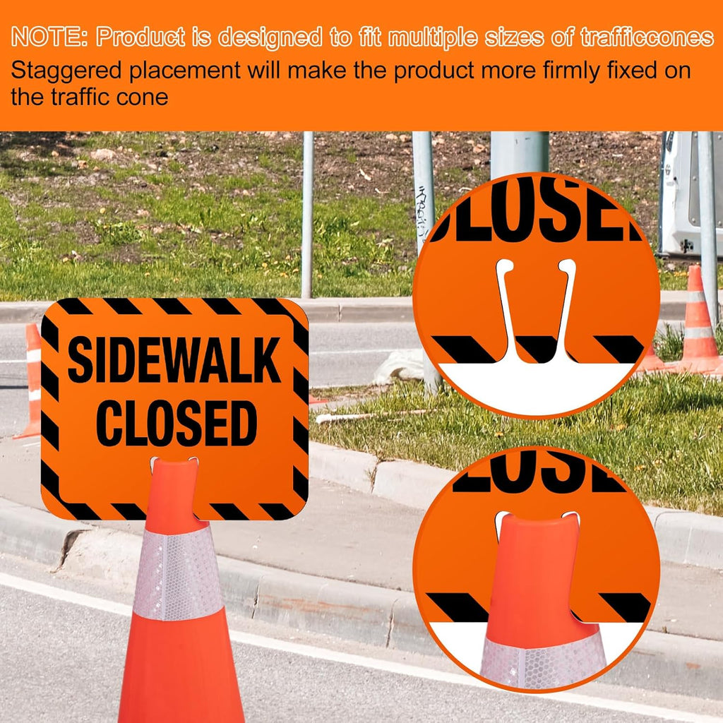 9 Pcs Plastic Sidewalk Closed Sign Bulk for Traffic Cones Top Road Warning Signs 10.4" Height x 12.6" Width x 0.05" Thickness for Outdoor Barricade Construction Caution