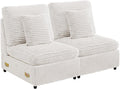 LEVNARY Modular Armless Chair Set of 2, Faux Rabbit Fur Upholstered Single Seat for Sectional Sofa Expansion (White)