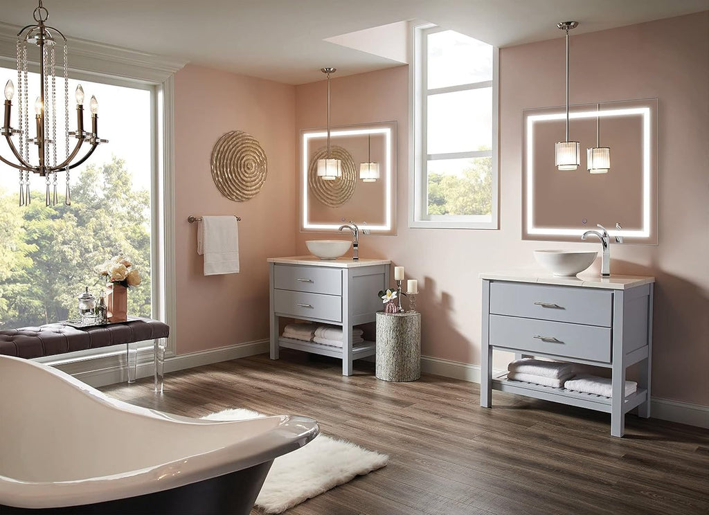 Krugg | Square 36 Inch X 36 Inch LED Bathroom Mirror | Lighted Vanity Mirror Includes Dimmer & Defogger | Wall Mount Vertical or Horizontal Installation