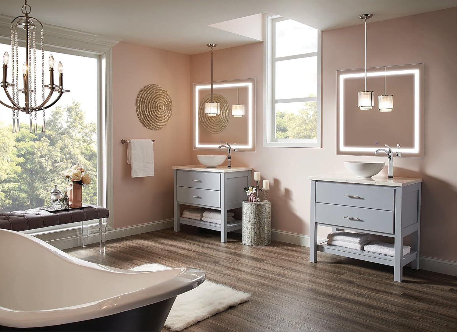 Krugg | Square 36 Inch X 36 Inch LED Bathroom Mirror | Lighted Vanity Mirror Includes Dimmer & Defogger | Wall Mount Vertical or Horizontal Installation