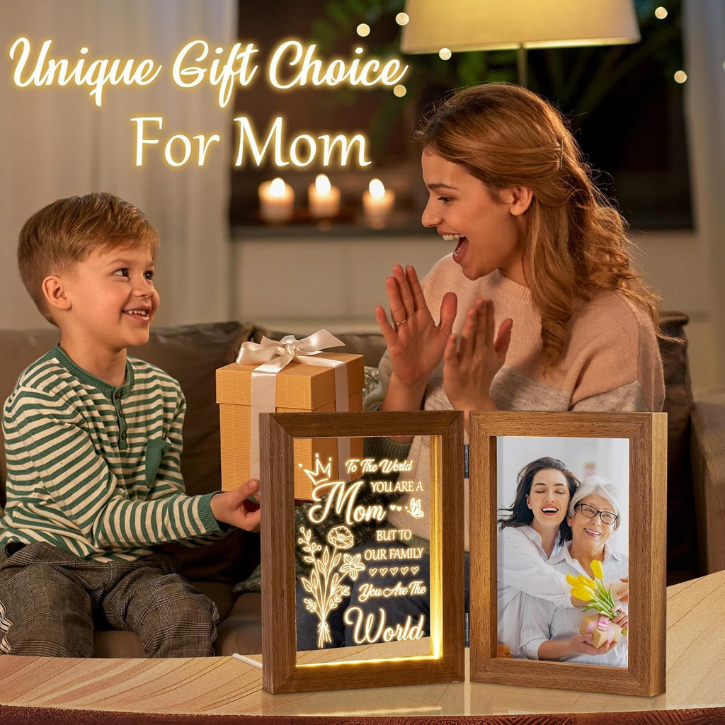 Tiblue Christmas Gifts for Mom from Daughter Son Best Mom Gifts Unique, Engraved Night Light with Mother Picture Frame 5x7, Solid Wood New Mama Mothers Day Gift for Mother-in Law Wife