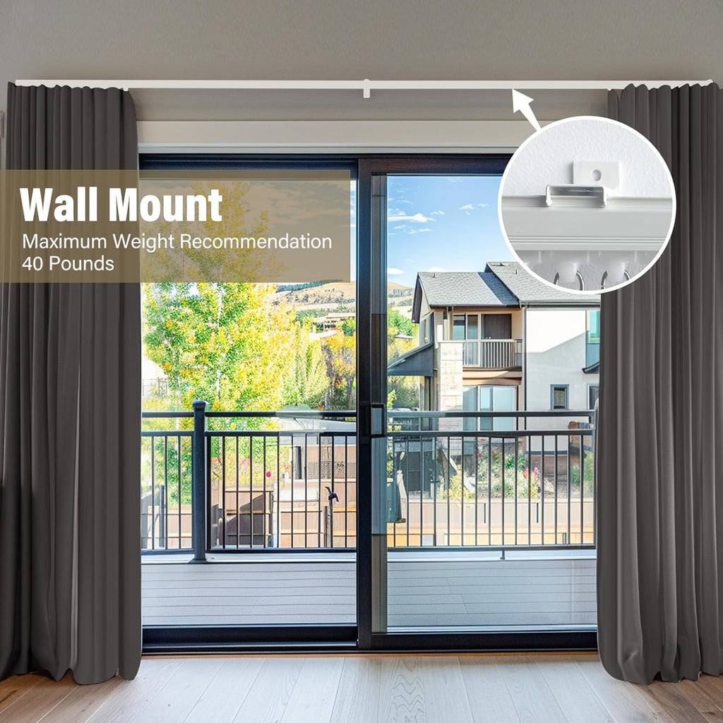 Ceiling Curtain Tracks,Curtain Track Wall Mount,Track Curtains Rod Ceilings Mount Heavy Duty Ceiling Tracks for Curtains Room Divider Rod with Hooks,White 3-9ft