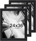 KTKDE 24x36 Poster Frame 3 Pack,Picture Frames Wooden Black 36 by 24 in for Pictures and Art Prints, Exhibition, Caffe Large Frame for Photos, best gift