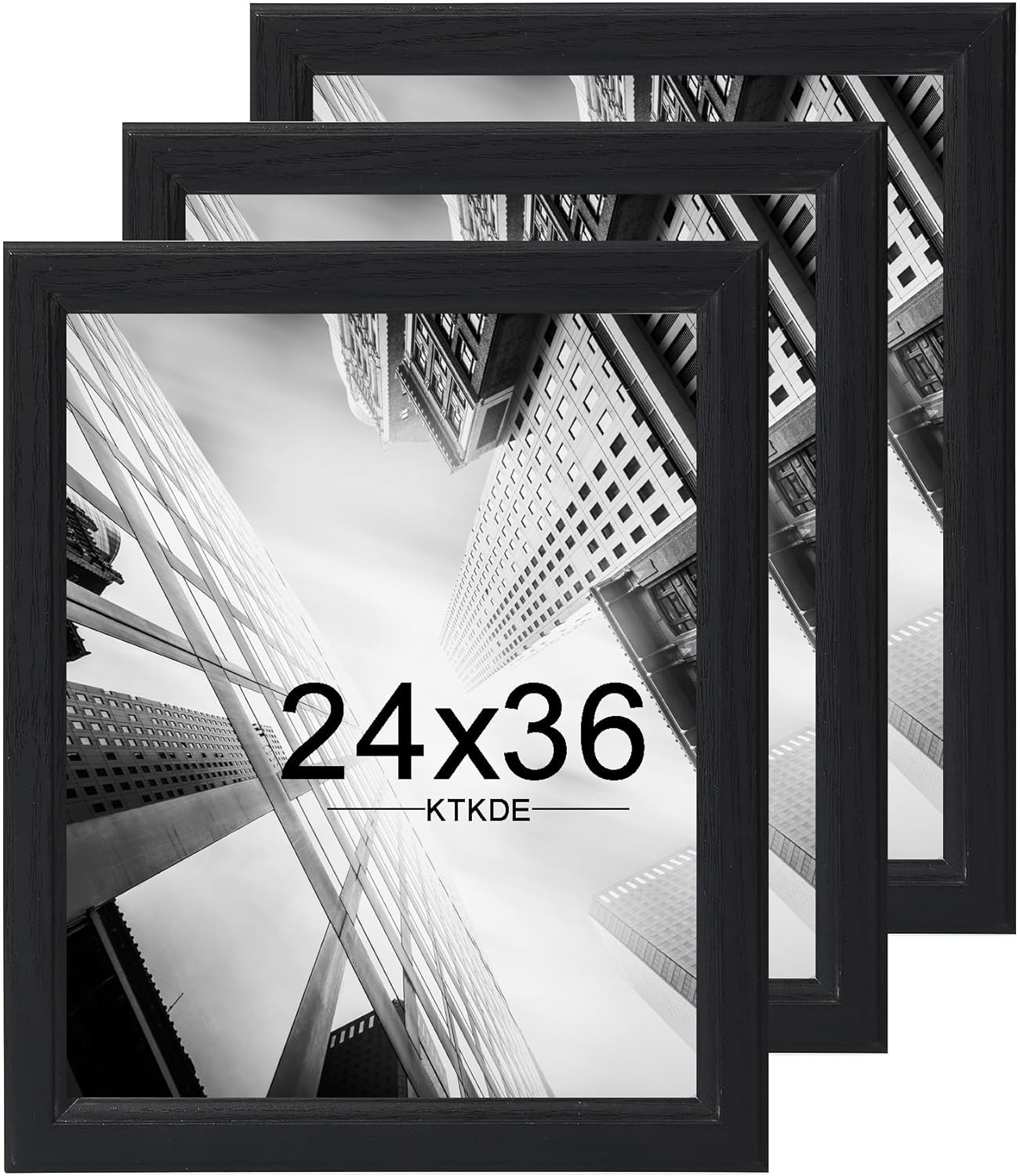 KTKDE 24x36 Poster Frame 3 Pack,Picture Frames Wooden Black 36 by 24 in for Pictures and Art Prints, Exhibition, Caffe Large Frame for Photos, best gift