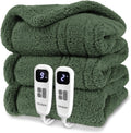 Heated Blanket Electric Blanket Queen - Fast Heating Blanket Throw Dual Control Double Sided Sherpa with 10 Heating Levels & 2-10 Hours Auto Off, Mashine Washable, 84 x 90 Inches, Green