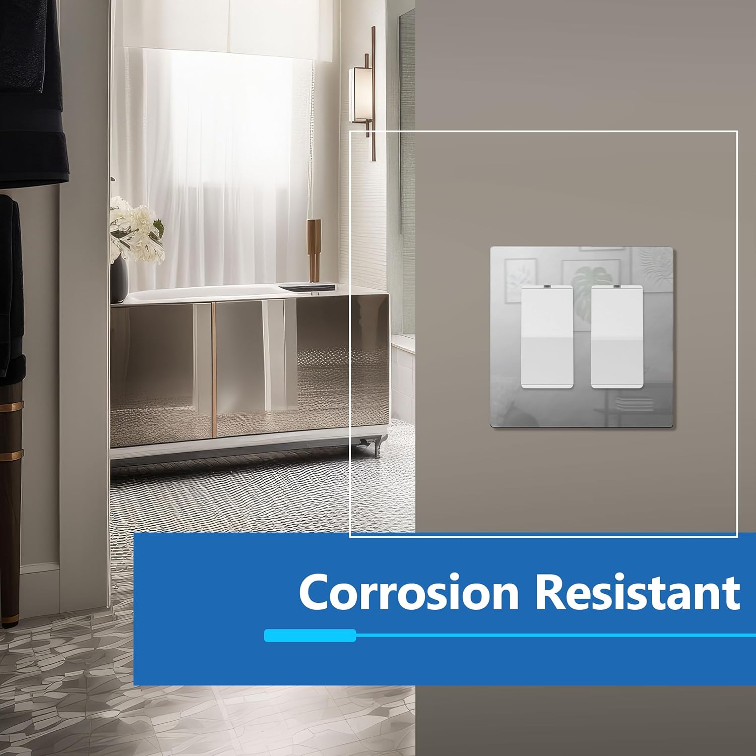 LIDER Double Decorator Metal Wall Plate, Temperature and Impact Resistant, 201 Stainless Steel, Screwless Cover, Modern Upgrade, Mid-Size 2-Gang 4.88” x 4.92”, Polished Chrome, LSMWP-32M-PC