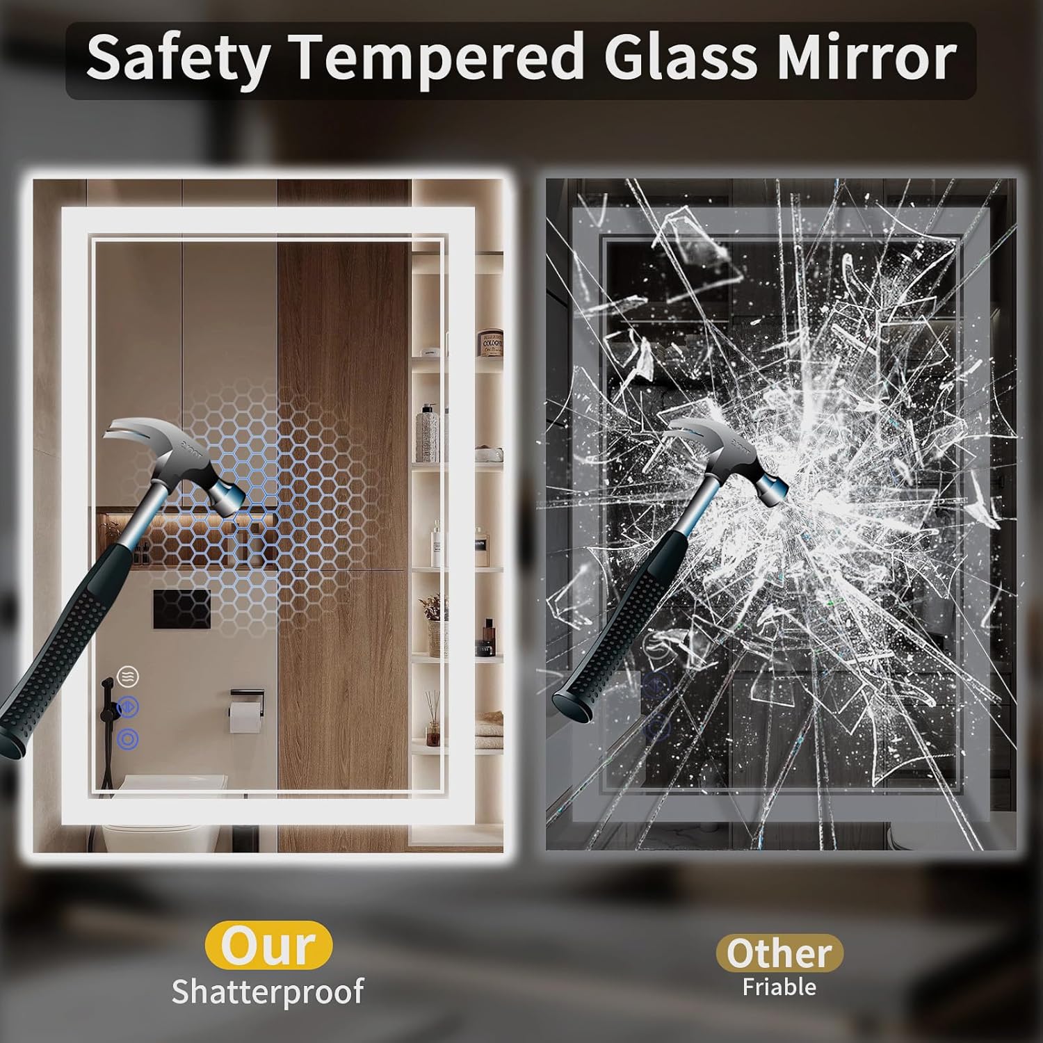 30"x32" LED Bathroom Mirror with Lights, Anti-Fog, Backlit + Front Lit, Dimmable, Led Vanity Mirror for Wall, Lighted Bathroom Mirror, 3 Colors, Shatter-Proof Tempered Glass