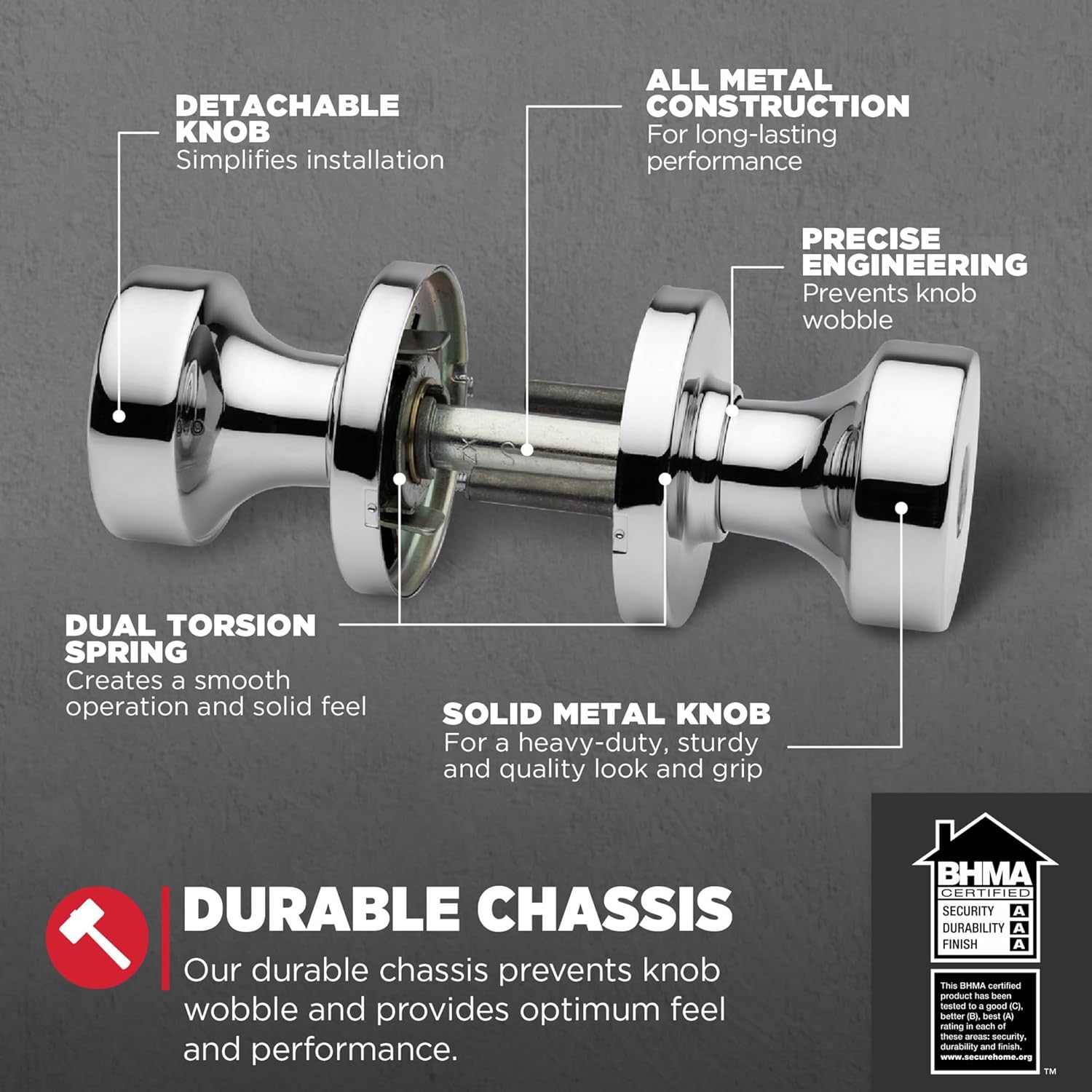 Kwikset Pismo Entry Door Knob with Lock and Key, Secure Keyed Handle Exterior Doorknob, Front Entrance and Bedroom, Polished Chrome, Pick Resistant SmartKey Rekey Security