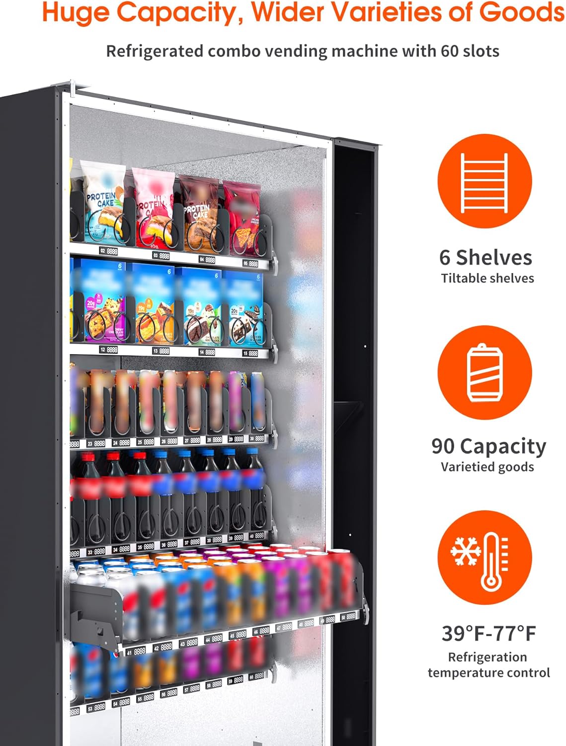 Afen Commercial Vending Machine Snack & Drink 60 Slot Refrigerated Soda Combo Vending Machine for Business Fatory Bulk Cashless, Bill Acceptor and Card Reader