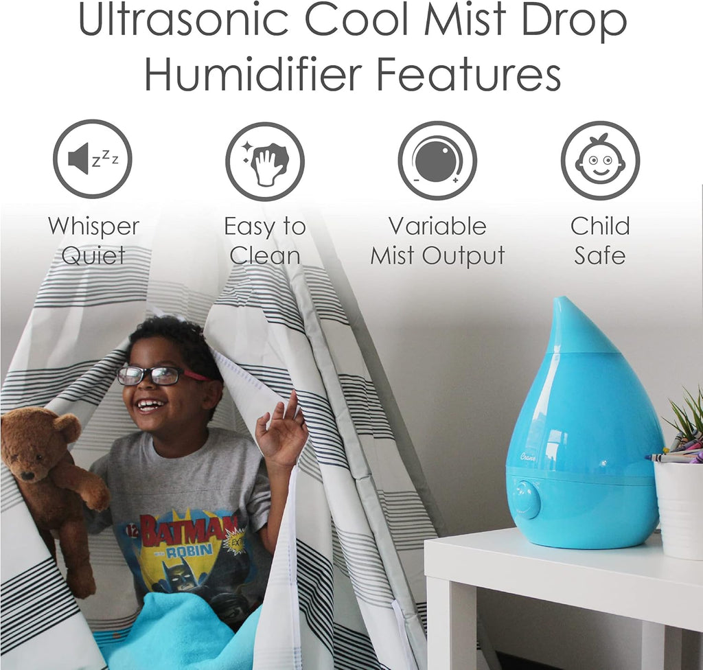 Crane Ultrasonic Cool Mist Humidifier for Bedroom, Baby Nursery, Kids Room, Plants, or Office, Large 1 Gallon Tank, Filter Optional, Aqua