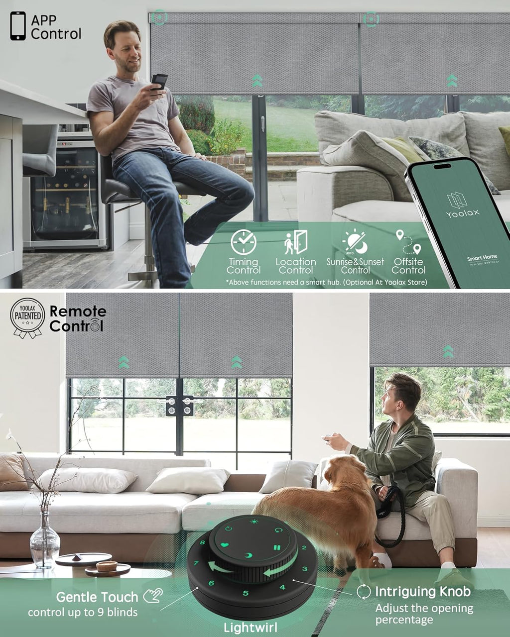 Yoolax Motorized Blinds with Remote, Smart Blinds for Windows Blackout Automatic Shades Compatible with Alexa Remote Control Roller Window Shades with Valance, Custom Size (V-Jungle Grid Light Gray)