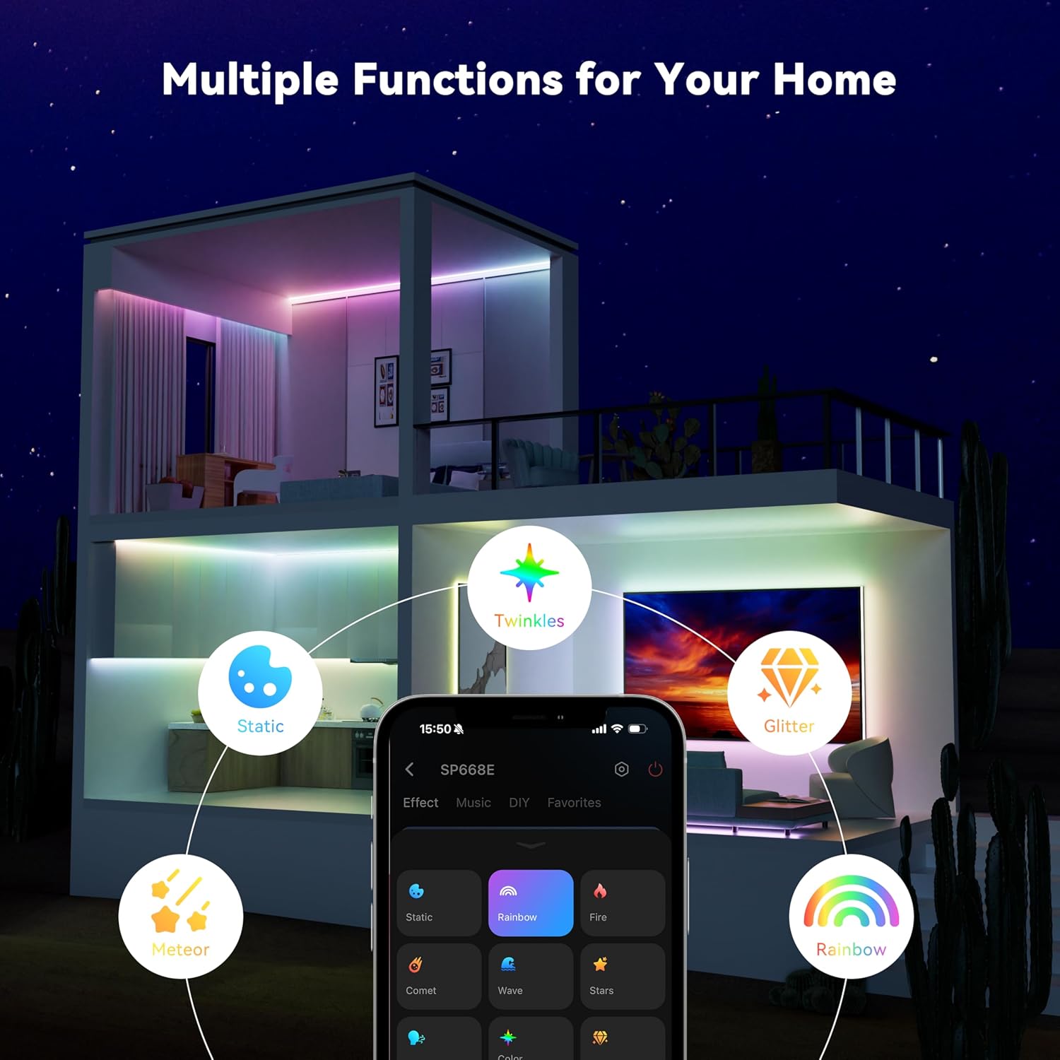 MIWISE COB LED Strip Light,RGB Smart IC COB LED Strip Lights Music Sync Bluetooth with APP Control,Addressable Color Chasing DIY 16M Colors,LED Tape Lighting for Bedroom Home Party Decor,9.84ft