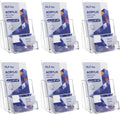 Brochure Holder 4x9 Inch Acrylic Literature Holders Clear Flyer Display Stand with Business Card Slot Pamphlet Holder Multi Purpose Organizer for Office, Lobby, Hotels, Trade Shows, 6 Pack