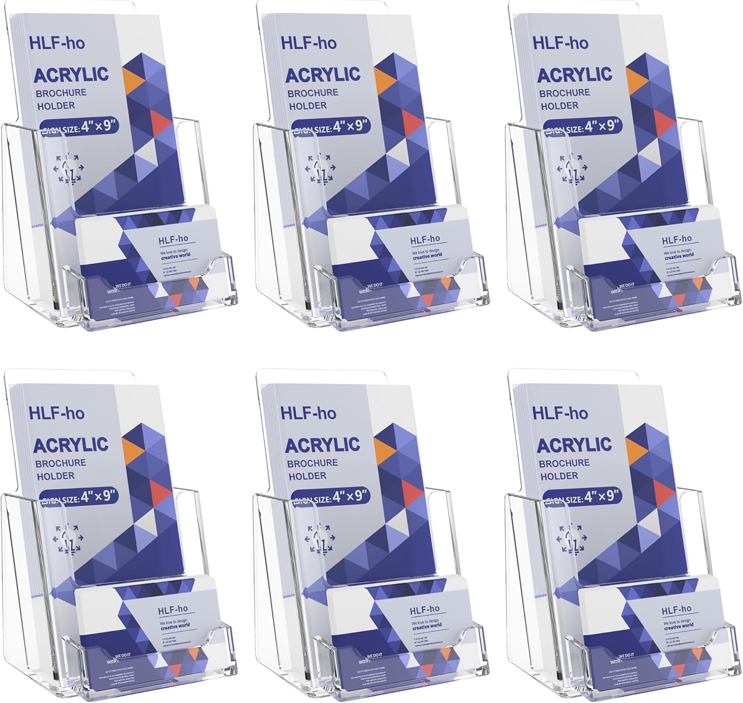 Brochure Holder 4x9 Inch Acrylic Literature Holders Clear Flyer Display Stand with Business Card Slot Pamphlet Holder Multi Purpose Organizer for Office, Lobby, Hotels, Trade Shows, 6 Pack