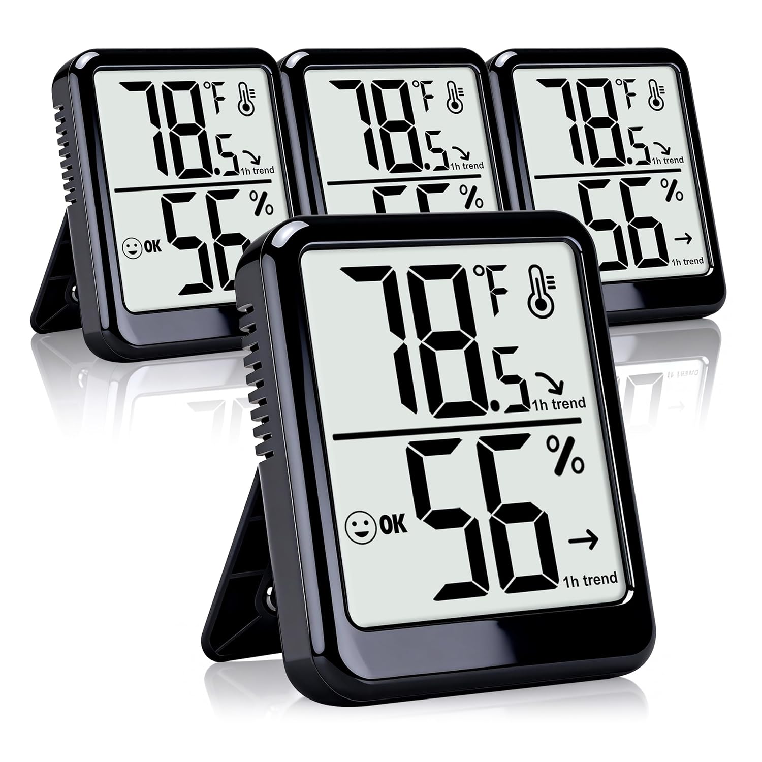 4-Pack Room Thermometer Indoor Hygrometer, Small Digital Temperature and Humidity Monitor Sensor, Temperature Humidity Gauge Meter for Home Baby Room, Plants, Pets - AAA Battery Included