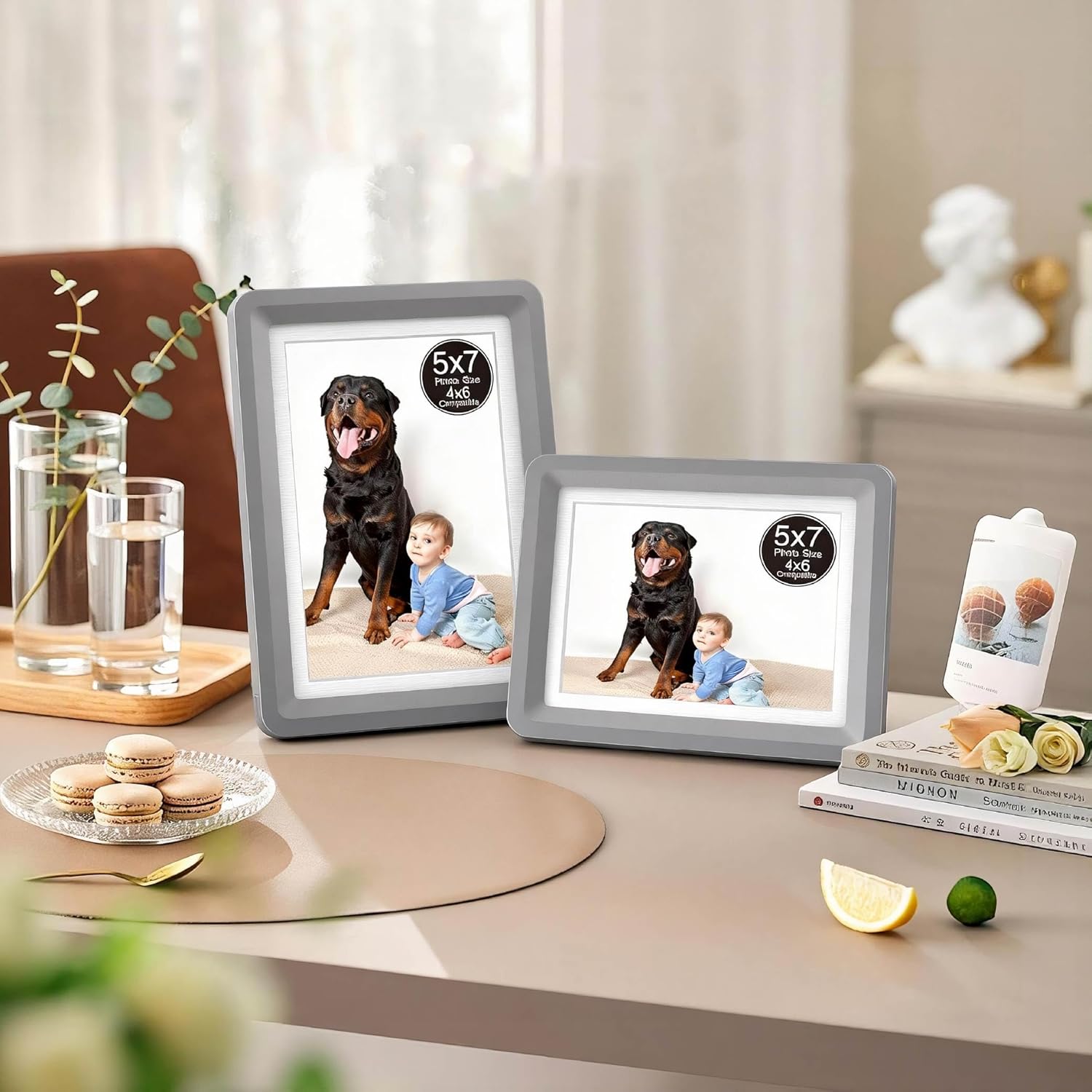 Dark Gray 5x7 Picture Frame with Acrylic Front 10 Pack, ABS Frame for 5x7 or 4x11 Photos, Shatterproof UV-Resistant Tabletop Photo Frame, Vertical/Horizontal Display for Home Décor