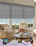 Graywind Smart Coupled Roller Shades Compatible with Alexa Google Custom Size Extra Large Motorized Blinds for Windows(5% Openess Grey)